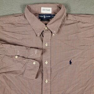 Ralph Lauren Shirt Mens 2XL Blue Orange Plaid Pony Casual Button Up Long Sleeve